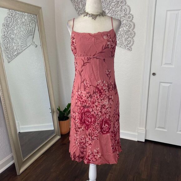 Ann Taylor Silk Romantic Pink Purple Fairy Rose Flower Print Midi Mini Dress S P - Picture 2 of 7